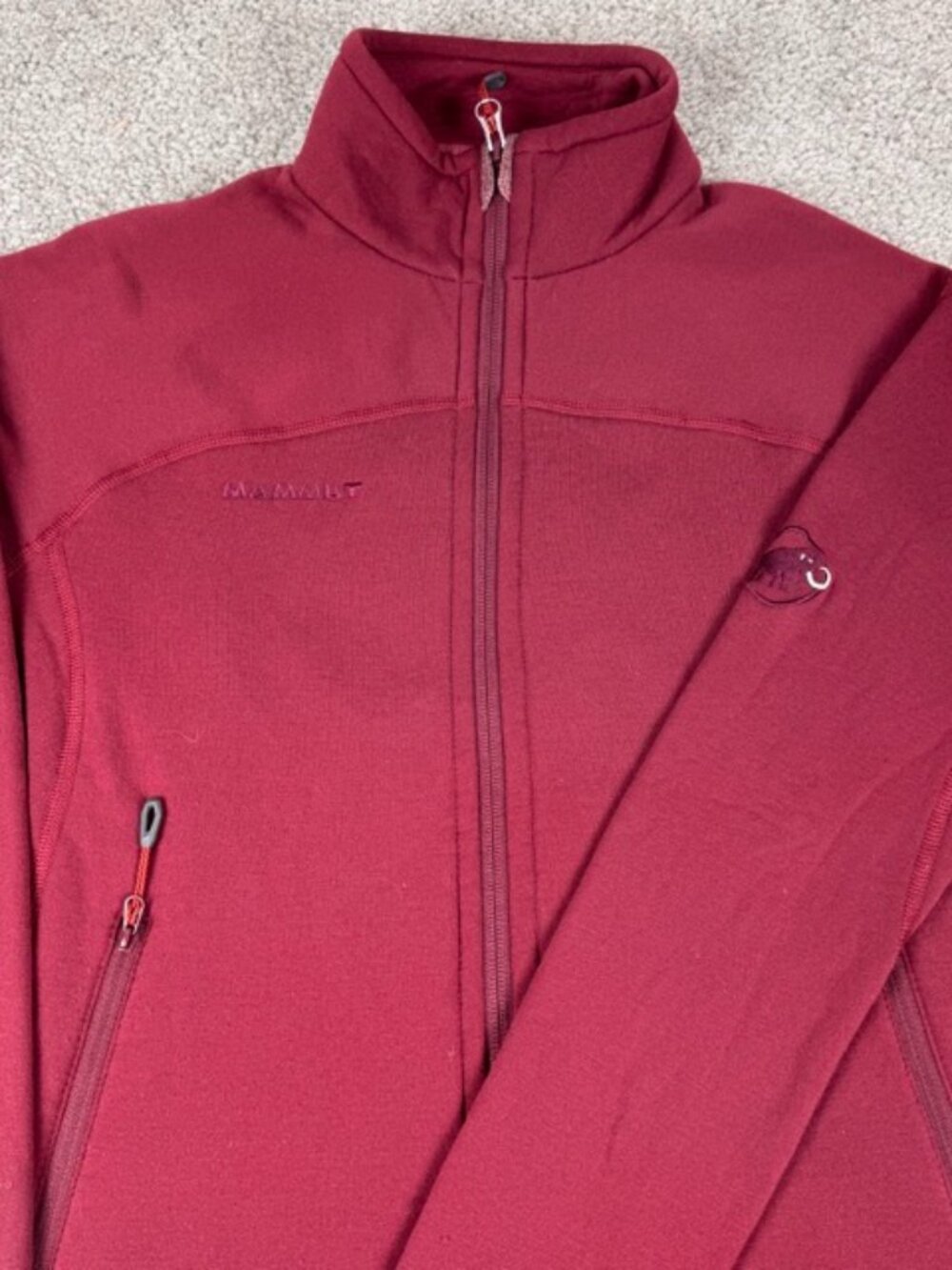 Mammut Kira Pro ML Hooded Knit Jacket Maroon Outdoor Full Zip Wool Blend Size S